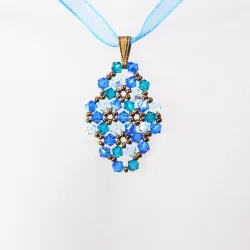 Pendant 40cm - Marissa Rhombus S-Blue Organza - Pendant 40cm - Laiton bronze